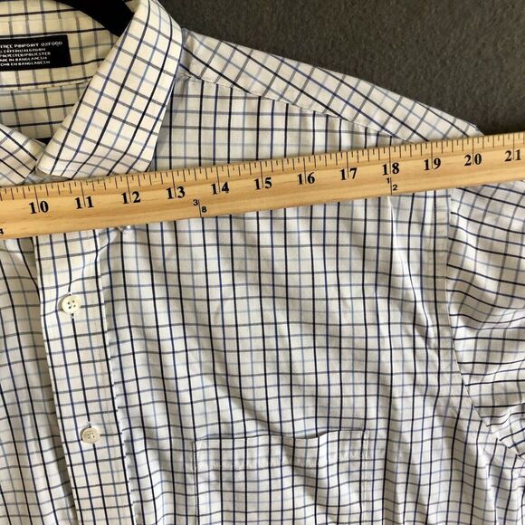 Button Up Dress Shirt Men's Sz L White Long Sleeve Blue Checkered George Western - Picture 6 of 13